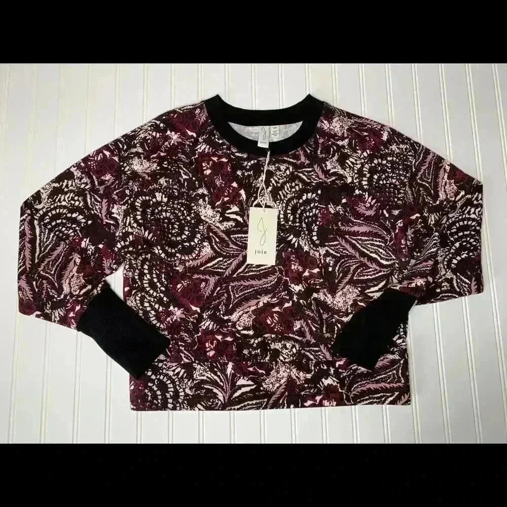 JOIE Caleigh Floral Print Drop Shoulder Sweatshirt Thumbholes Small NEW. 161